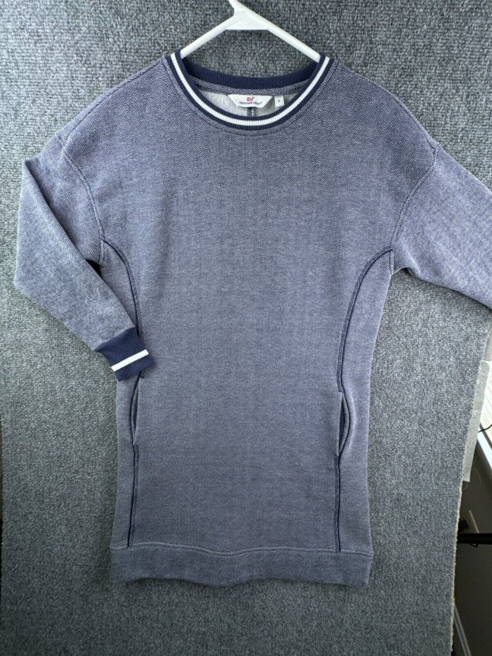 Vineyard Vines Sweatshirt Dress Fleece Lined Small Pullover Blue Herringbone